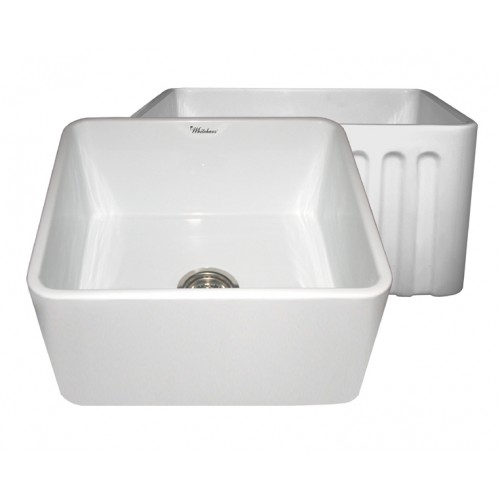WHI-WHFLPLN2018-WHITE Reversible series fireclay sink with smooth front apron one side and fluted front apron on opposite side