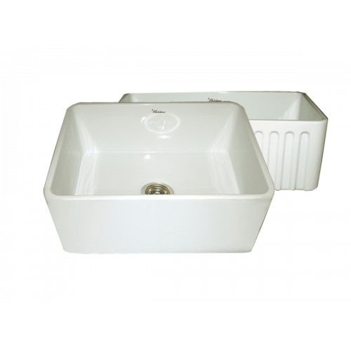 WHI-WHFLPLN2418-BISCUIT Reversible series fireclay sink with smooth front apron one side and fluted front apron on opposite side