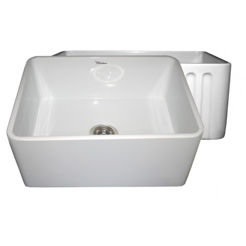 WHI-WHFLPLN2418-WHITE Reversible series fireclay sink with smooth front apron one side and fluted front apron on opposite side