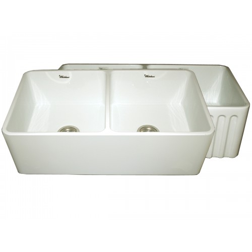WHI-WHFLPLN3318-BISCUIT Reversible series fireclay sink with smooth front apron one side and fluted front apron on opposite side