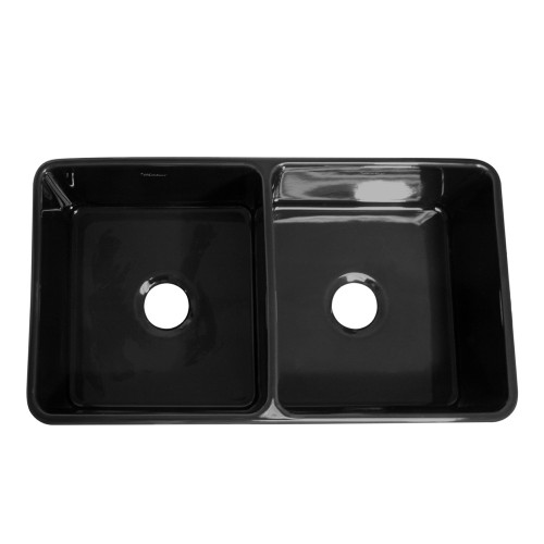 WHI-WHFLPLN3318-BLACK Reversible series fireclay sink with smooth front apron one side and fluted front apron on opposite side