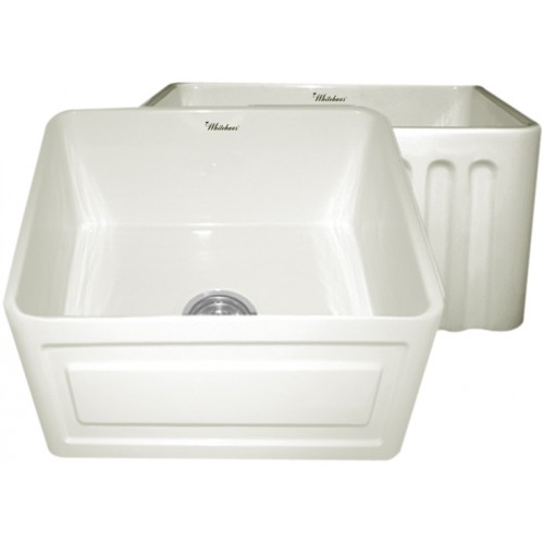 WHI-WHFLRPL2018-BISCUIT Reversible series fireclay sink with Raised Panel front apron on one side and fluted front apron on other