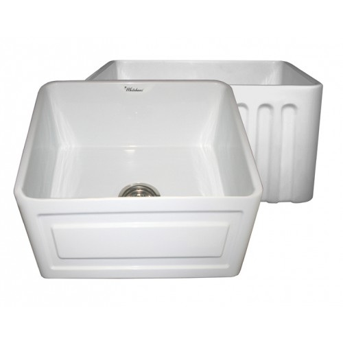WHI-WHFLRPL2018-WHITE Reversible series fireclay sink with Raised Panel front apron on one side and fluted front apron on other