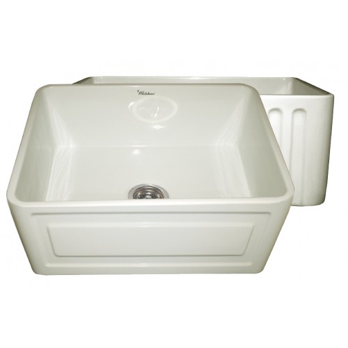 WHI-WHFLRPL2418-BISCUIT Reversible series fireclay sink with Raised Panel front apron on one side and fluted front apron on other