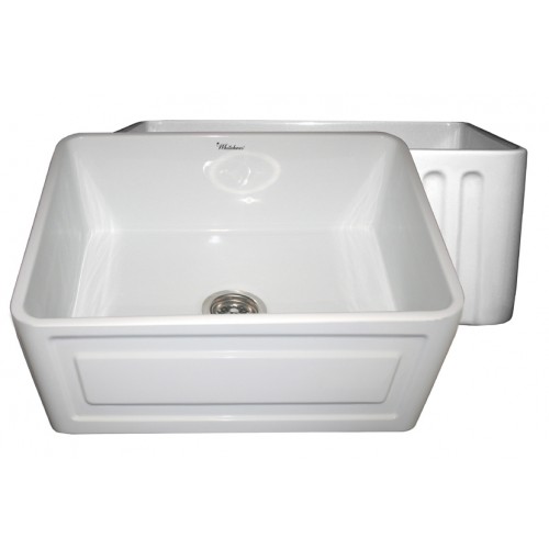 WHI-WHFLRPL2418-WHITE Reversible series fireclay sink with Raised Panel front apron on one side and fluted front apron on other