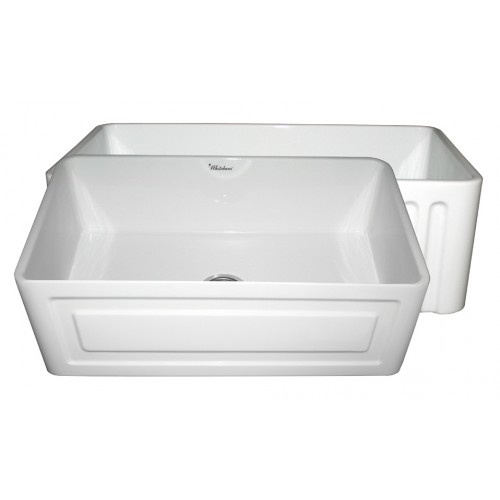 WHI-WHFLRPL3018-WHITE Reversible series fireclay sink with Raised Panel front apron on one side and fluted front apron on other