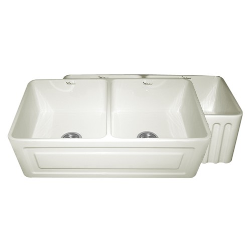 WHI-WHFLRPL3318-BISCUIT Reversible series fireclay sink with Raised Panel front apron on one side and fluted front apron on other