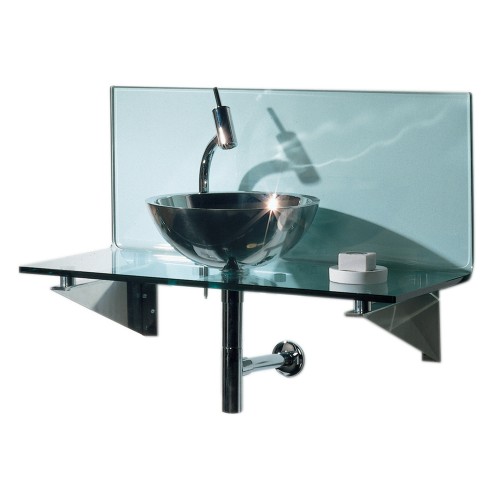 WHI-WHIMAGE-S New Generation transparent glass L-shaped top system with polished stainless steel above mount basin