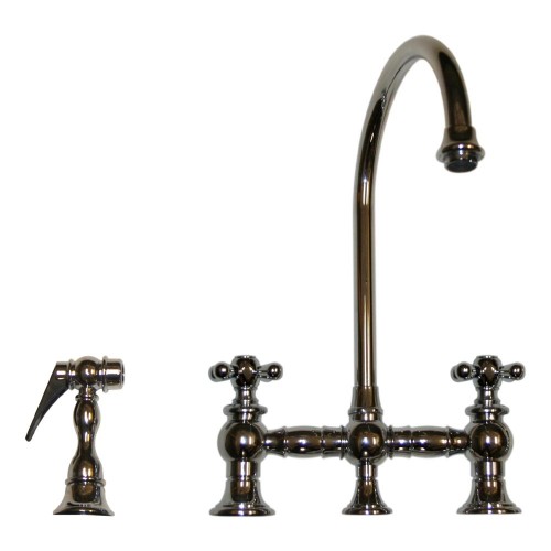 WHI-WHKBCR3-9101-C Vintage III bridge faucet with long gooseneck swivel spout, cross handles and solid brass side spray
