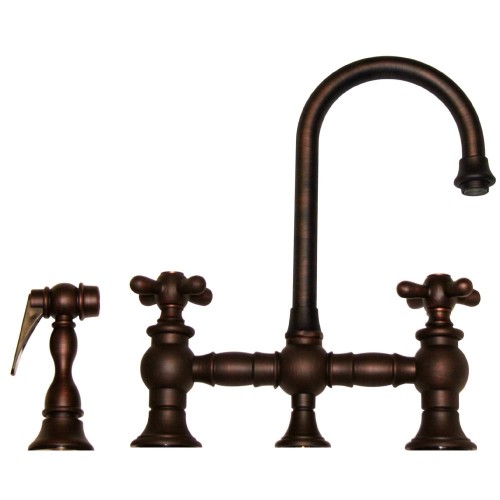 WHI-WHKBCR3-9106-MB Vintage III entertainment/prep bridge faucet with short gooseneck swivel spout, cross handles and solid brass side spray