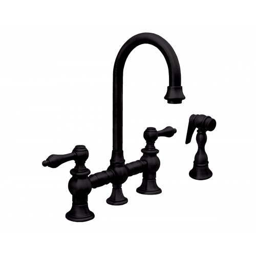 WHI-WHKBLV3-9106-ORB Vintage III entertainment/prep bridge faucet with short gooseneck swivel spout, lever handles and solid brass side spray