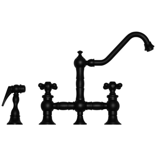 WHI-WHKBTCR3-9201-ORB Vintage III bridge faucet with long traditional swivel spout, cross handles and solid brass side spray