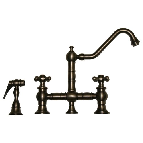 WHI-WHKBTCR3-9201-P Vintage III bridge faucet with long traditional swivel spout, cross handles and solid brass side spray
