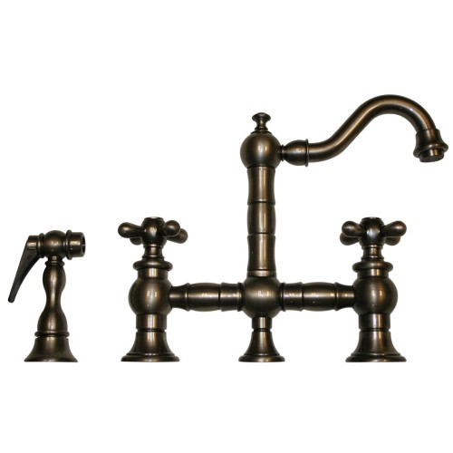 WHI-WHKBTCR3-9206-P Vintage III entertainment/prep bridge faucet with short traditional swivel spout, cross handles and solid brass side spray