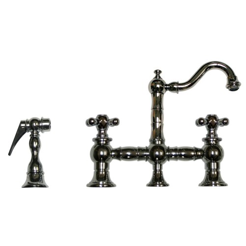 WHI-WHKBTCR3-9206-C Vintage III entertainment/prep bridge faucet with short traditional swivel spout, cross handles and solid brass side spray