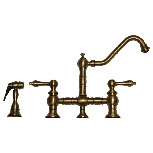 WHI-WHKBTLV3-9201-AB Vintage III bridge faucet with long traditional swivel spout, lever handles and solid brass side spray