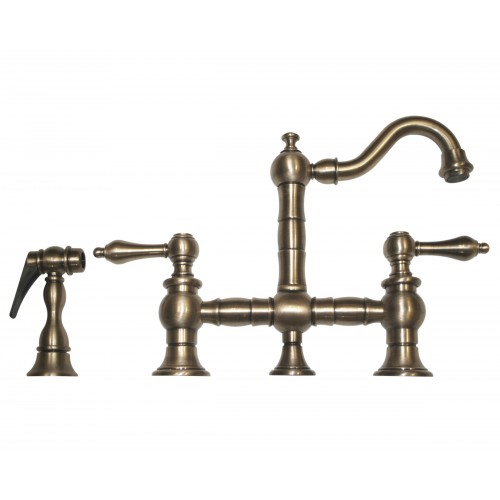 WHI-WHKBTLV3-9206-BN Vintage III entertainment/prep bridge faucet with short traditional swivel spout, lever handles and solid brass side spray