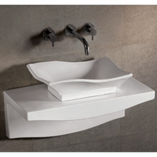 WHI-WHKN1078-1116 Isabella rectangular above mount basin with offset center drain and matching wall mount counter top