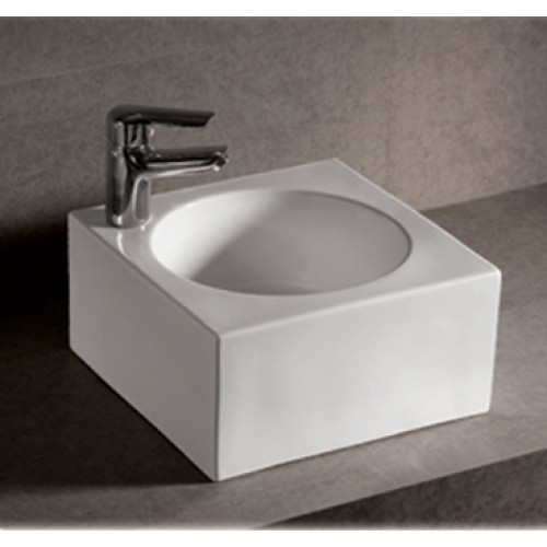 WHI-WHKN1093 Isabella square wall mount basin with integrated round bowl, single faucet hole and center drain