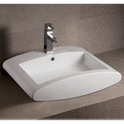 WHI-WHKN1099 Isabella rectangular wall mount basin with integrated rectangular bowl, overflow, single faucet hole and rear center drain