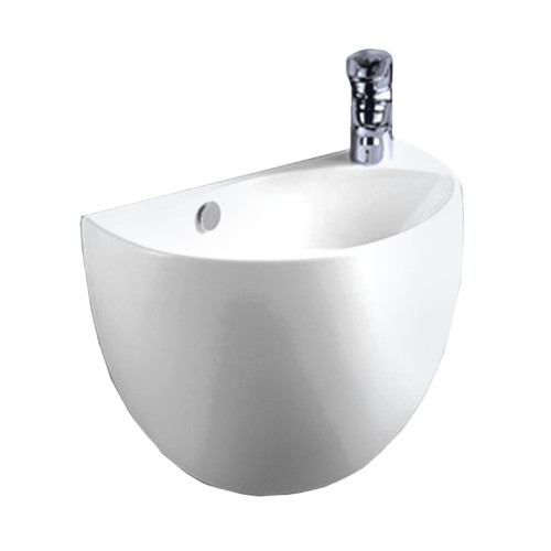 WHI-WHKN1139A Isabella half-oval shaped wall mount basin with overflow, right offset single faucet hole and center drain