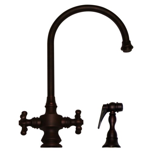 WHI-WHKSDCR3-8101-MB Vintage III dual handle faucet with long gooseneck swivel spout, cross handles and solid brass side spray