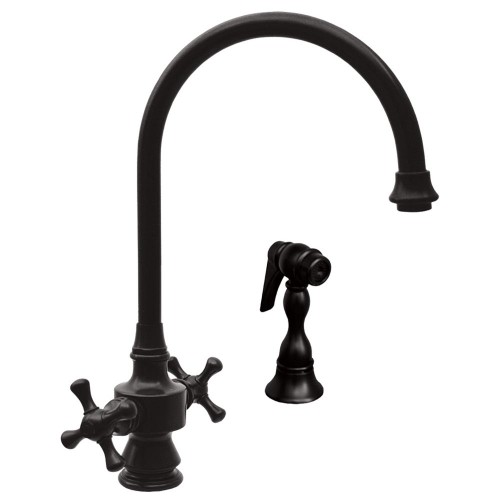 WHI-WHKSDCR3-8101-ORB Vintage III dual handle faucet with long gooseneck swivel spout, cross handles and solid brass side spray