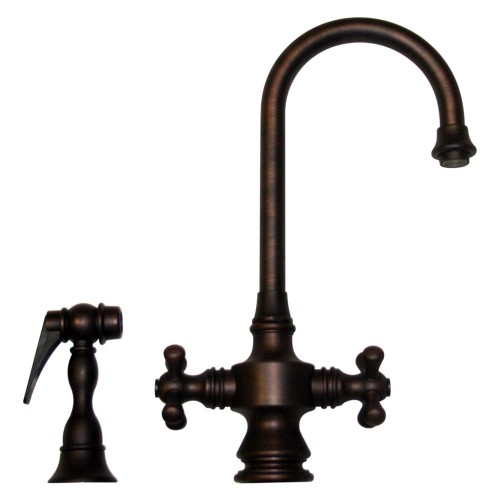 WHI-WHKSDCR3-8104-MB Vintage III dual handle entertainment/prep faucet with short gooseneck swivel spout, cross handles and solid brass side spray