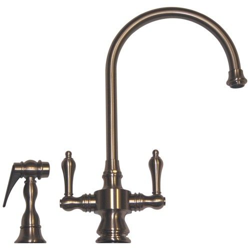 WHI-WHKSDLV3-8101-BN Vintage III dual handle faucet with long gooseneck swivel spout, lever handles and solid brass side spray