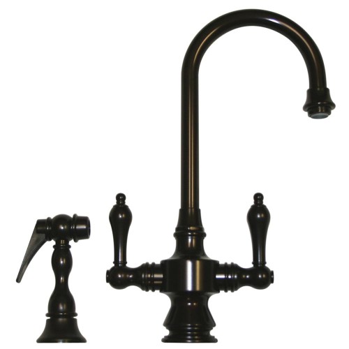 WHI-WHKSDLV3-8104-ORB Vintage III dual handle entertainment/prep faucet with short gooseneck swivel spout, lever handles and solid brass side spray