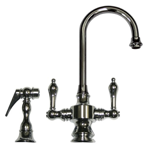 WHI-WHKSDLV3-8104-C Vintage III dual handle entertainment/prep faucet with short gooseneck swivel spout, lever handles and solid brass side spray
