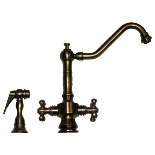 WHI-WHKSDTCR3-8201-P Vintage III dual handle faucet with long traditional swivel spout, cross handles and solid brass side spray