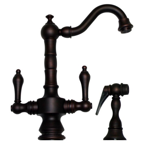 WHI-WHKSDTLV3-8204-MB Vintage III dual handle entertainment/prep faucet with short traditional swivel spout, lever handles and solid brass side spray