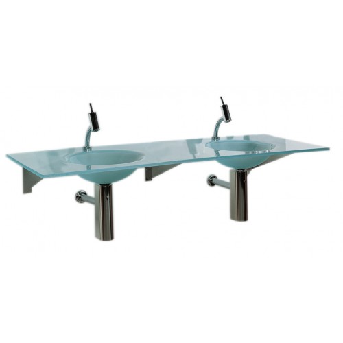WHI-WHLOOM-G New Generation rectangular 1/2" matte glass counter top with double integrated round basins