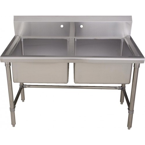 WHI-WHLSDB4020 Noah's Collection Brushed Stainless Steel double bowl commercial freestanding laundry/utility sink