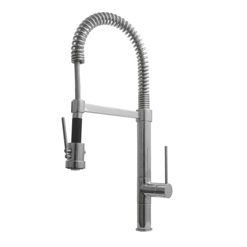 WHI-WHLX78557L-C Metrohaus commercial single hole faucet with flexible spout, pull-down spray head swivel support bar and longer lever handle