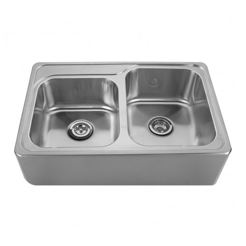 WHI-WHNAP3322 Noah's Collection Brushed Stainless Steel double bowl drop-in sink with a seamless customized front apron