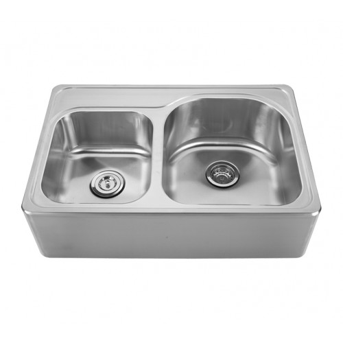WHI-WHNAPD3322 Noah's Collection Brushed Stainless Steel double bowl drop-in sink with a seamless customized front apron