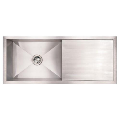 WHI-WHNCM4019 Noah's Collection Brushed Stainless Steel commercial single bowl reversible under mount sink with an integral drain board