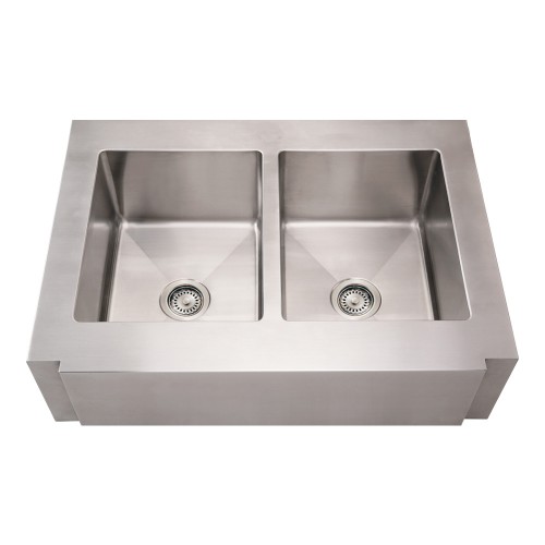 WHI-WHNCMAP3621EQ Noah's Collection Brushed Stainless Steel commercial single bowl sink with a decorative notched front apron
