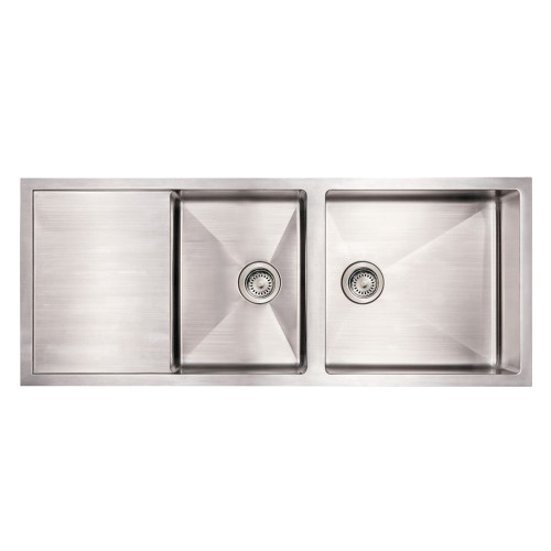 WHI-WHNCMD5221 Noah's Collection Brushed Stainless Steel commercial single bowl reversible under mount sink with an integral drain board