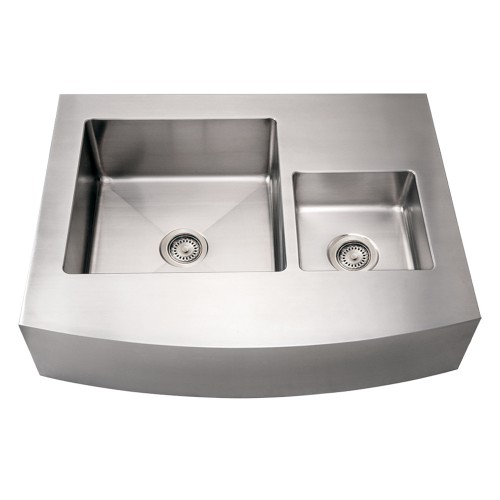WHI-WHNCMDAP3629 Noah's Collection Brushed Stainless Steel commercial double bowl sink with an arched front apron