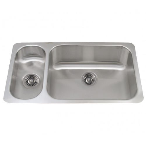 WHI-WHNDBU3118GDL Noah's Collection Brushed Stainless Steel double bowl undermount disposal sink