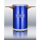 Round beverage refrigerator with "blue" ice bank for 8 hours of electricity-free cooling