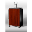 SBC490FRTWIN Full-sized commercial beer dispenser for freestanding use, with black cabinet, dual tap system, and stainless steel door frame for custom panels