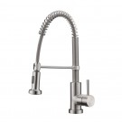 WHI-WH2070079-BN Jem Collection commercial single hole faucet with flexible spout, pull down spray head, swivel support bar, and lever handle