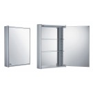 WHI-WHCAR-35 Single two sided mirrored door medicine cabinet with two adjustable glass shelves and mirror faced back wall.