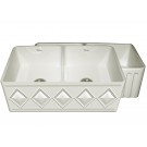 WHI-WHFLDI3318-BISCUIT Diamondhaus Reversible Series double bowl fireclay sink with a diamon design front apron on one side, and a fluted front apron on the opposite side