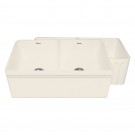WHI-WHFLAL3318-BISCUIT Quatro Alcove double bowl reversible fireclay sink with a decorative 2 1/2" lip on one side and a fluted front apron on the opposite side