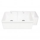 WHI-WHFLAL3318-WHITE Quatro Alcove double bowl reversible fireclay sink with a decorative 2 1/2" lip on one side and a fluted front apron on the opposite side